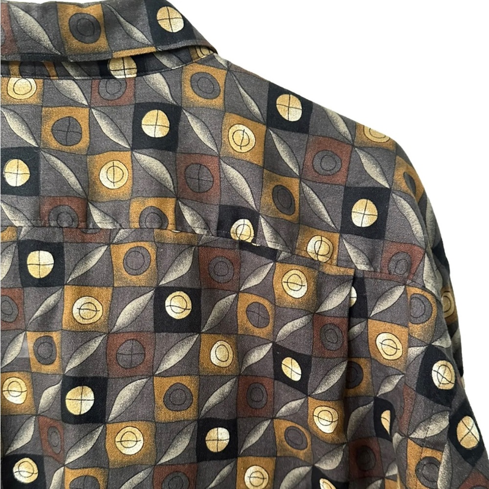 Vintage 90s Mens Large Geometric Cotton Reel Long Sleeve Button Down EUC Grey - Picture 3 of 6